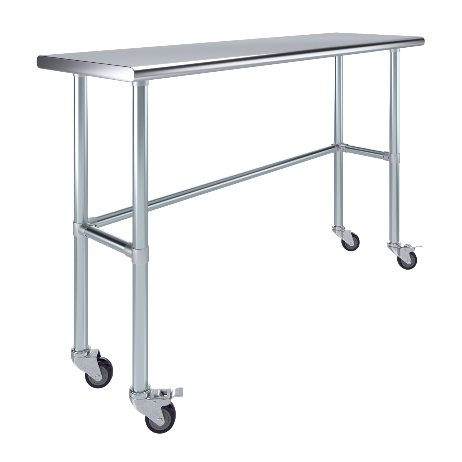18 in. x 60 in. Stainless Steel Work Table Open Base & Wheels | Mobile Table