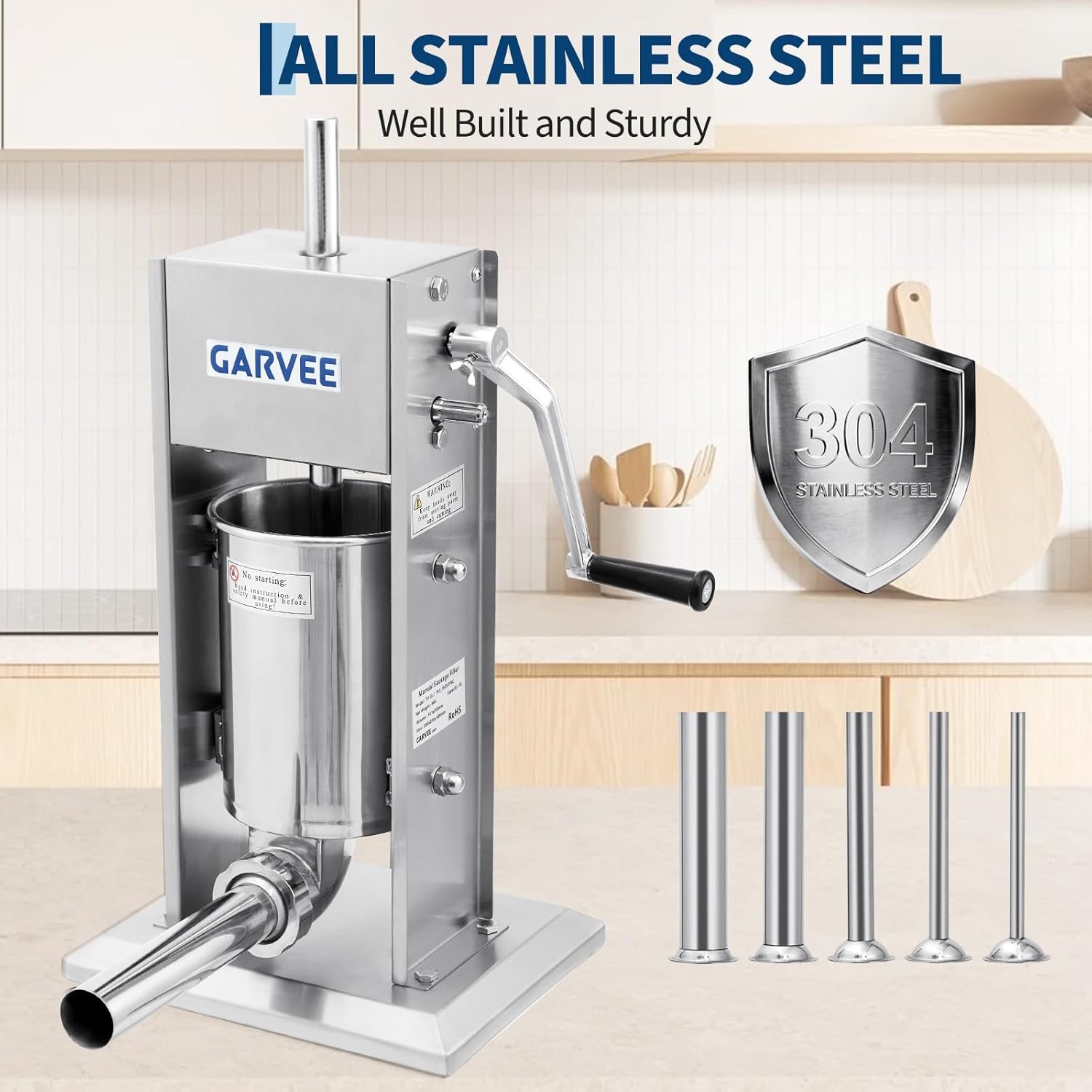 15LB/7L Manual Sausage Stuffer Vertical Meat Filler 304 Stainless Steel Maker US