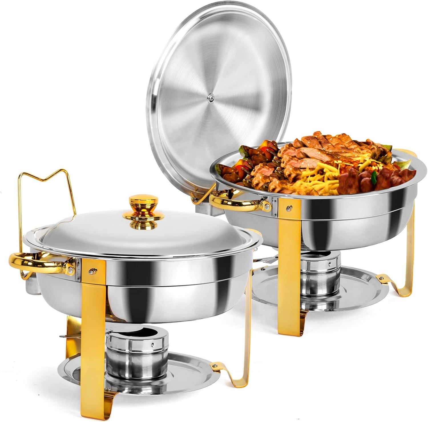 2 Pieces Elegant Gold & Silver Chafing Dishes 5QT Buffet Warmers for Weddings