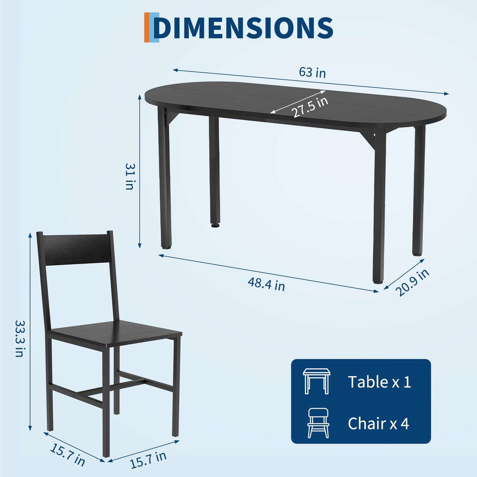 5pcs Dining Furniture Set, 63″ Oval Kitchen Table & 4 Chairs,Dining Room Furnitu
