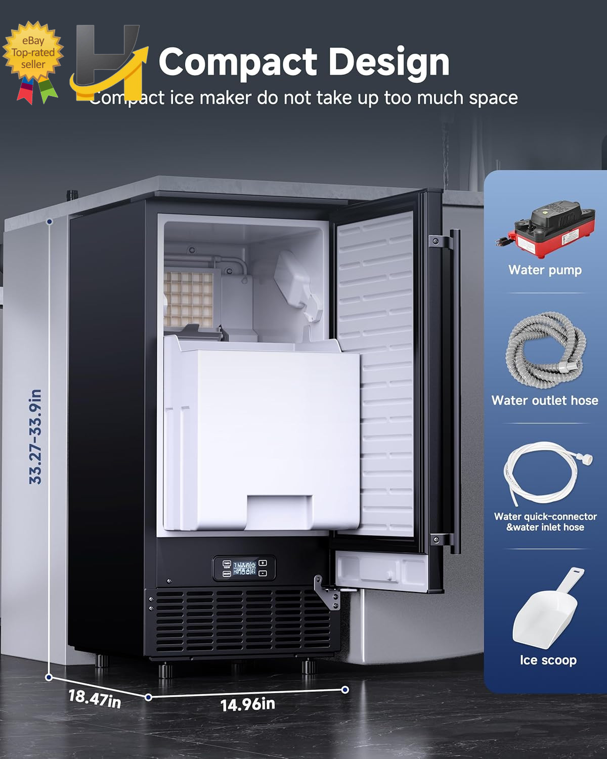 Commercial under Counter Ice Maker with Drain Pump 80 Lbs Ice Daily FREE SHIP US