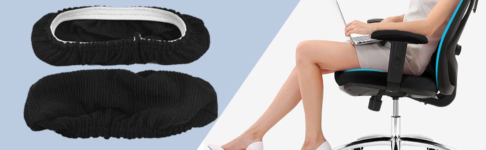 Black Polyester Elastic Stretch Chair Arm Covers, Machine Washable Office Chair