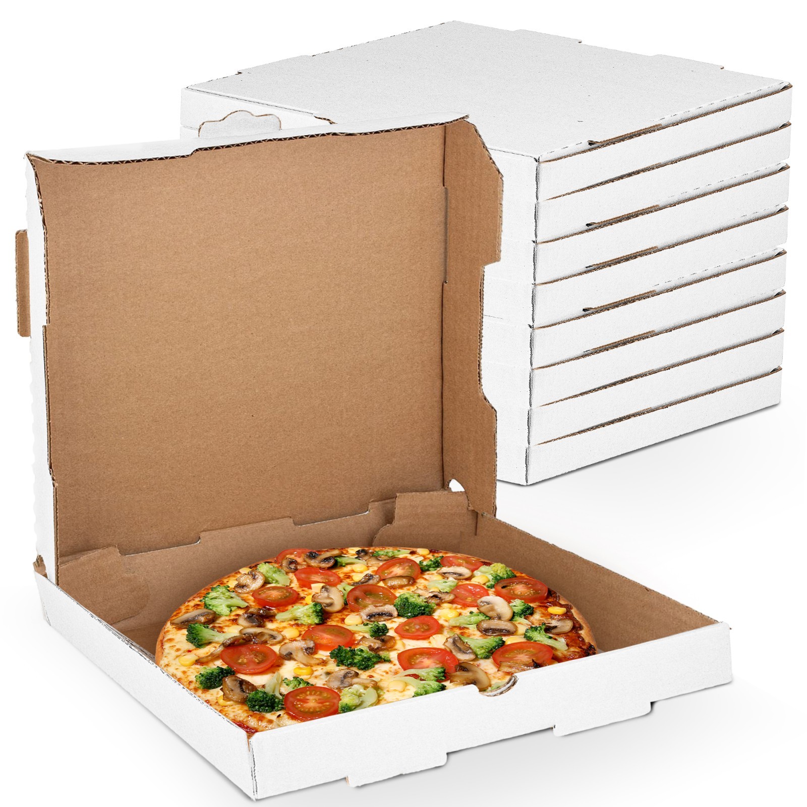 MT Products 16″ x 16″ x 2″ White Pizza Boxes B-Flute Cardboard – Pack of 50