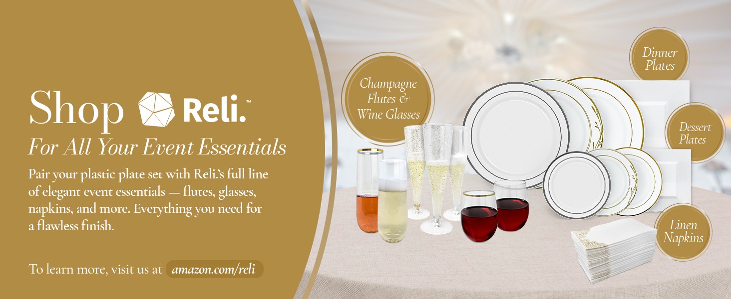 Plastic Plates for Party | 210 Pieces | White w/Gold Rim | Plates and Napkins