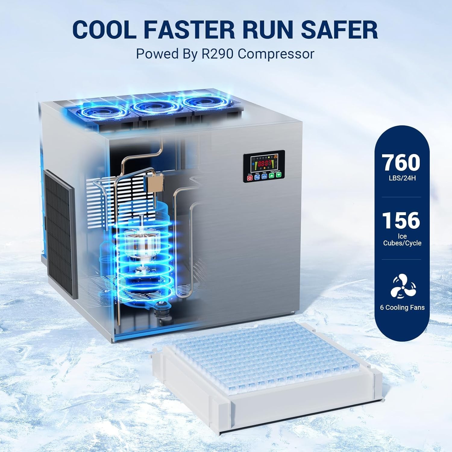 Commercial Ice Maker Machine 550lbs Ice Makers, 350lb Storage Auto Cleaning, ETL