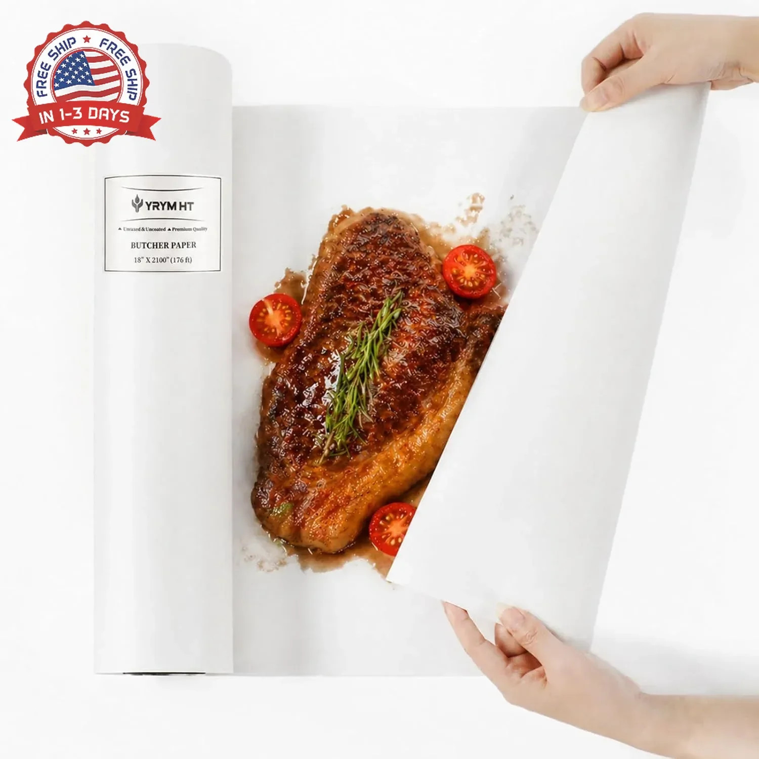 YRYM HT White Kraft Butcher Paper Roll -18 inch x 2100 inch (176 ft) Food Grade