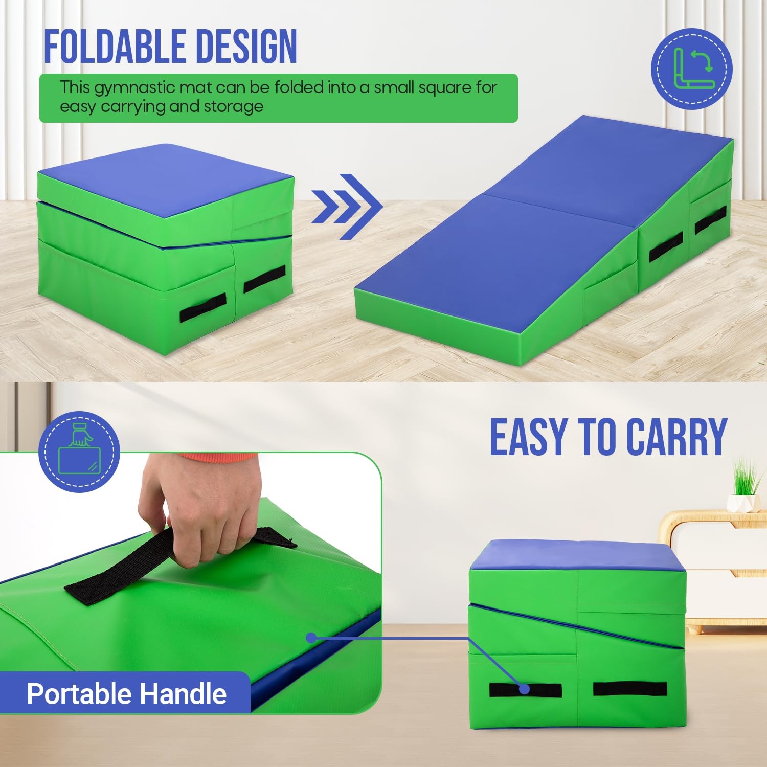 Folding Slanted Cheese Wedge Gymnastics Yoga Mat Waterproof Easy to Clean 48×24