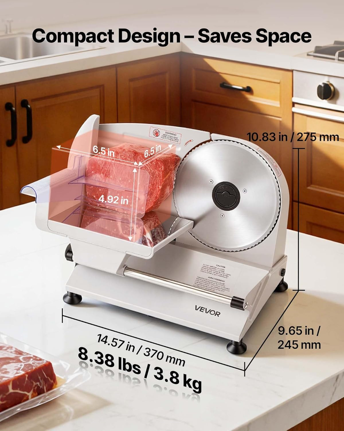 7.5″ Electric Meat Slicer 200W w/ 2 Blades Adjustable Thickness UL Approved