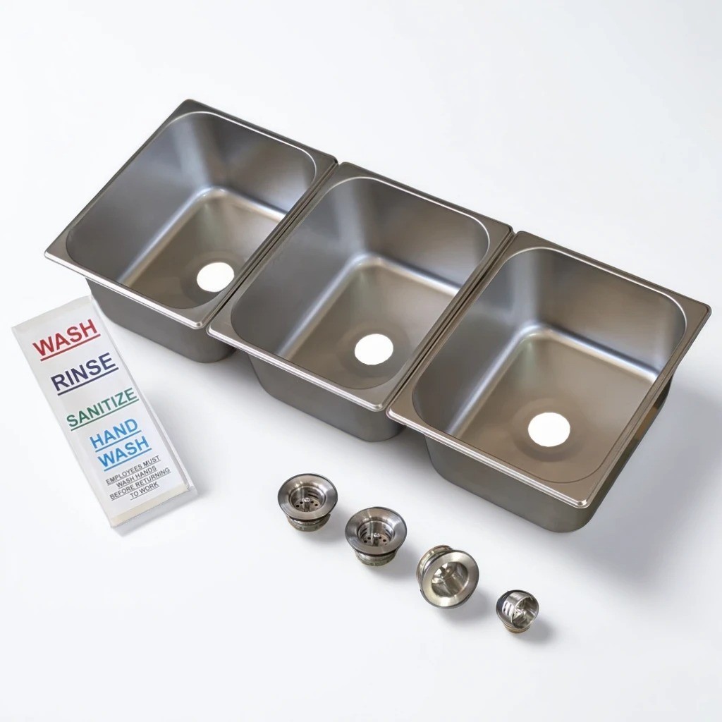 3-Compartment Drop-in Concession Sink Kit w Strainers & Stickers (Large)