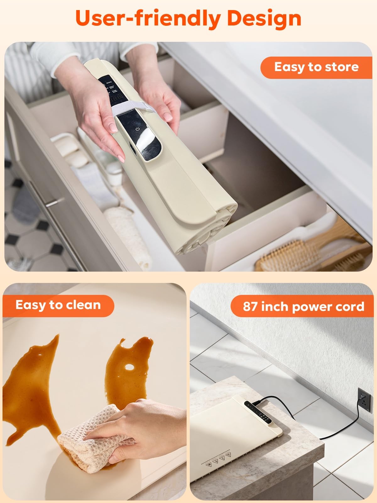 Food Warming Mat, FZF Electric Tray, Fast Heating Portable White