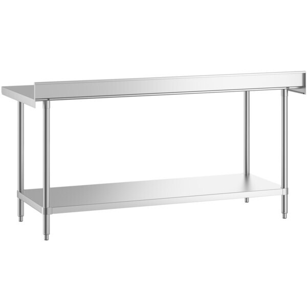 30″W x 72″L 14G Stainless Steel Work Restaurant Table w/ Backsplash & Undershelf