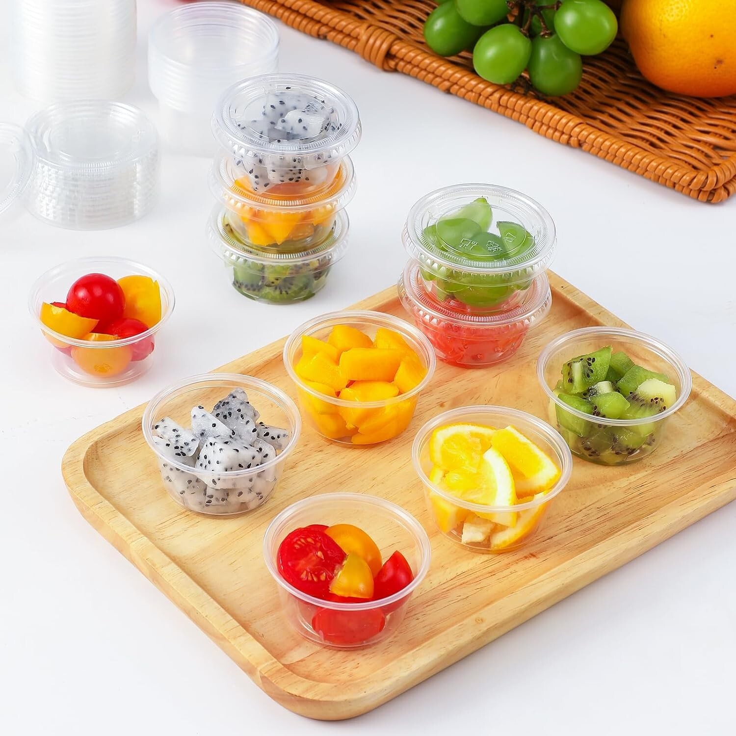 [2 Ounce, 500 Sets] Plastic Portion Cups with Lids Disposable Plastic Cups
