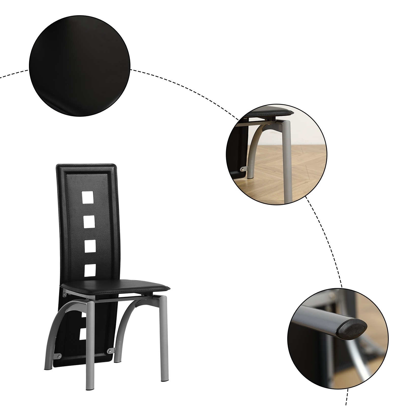 4pcs Dining Chairs – PU Leather, High Back Square Cutout Design & Chrome Legs
