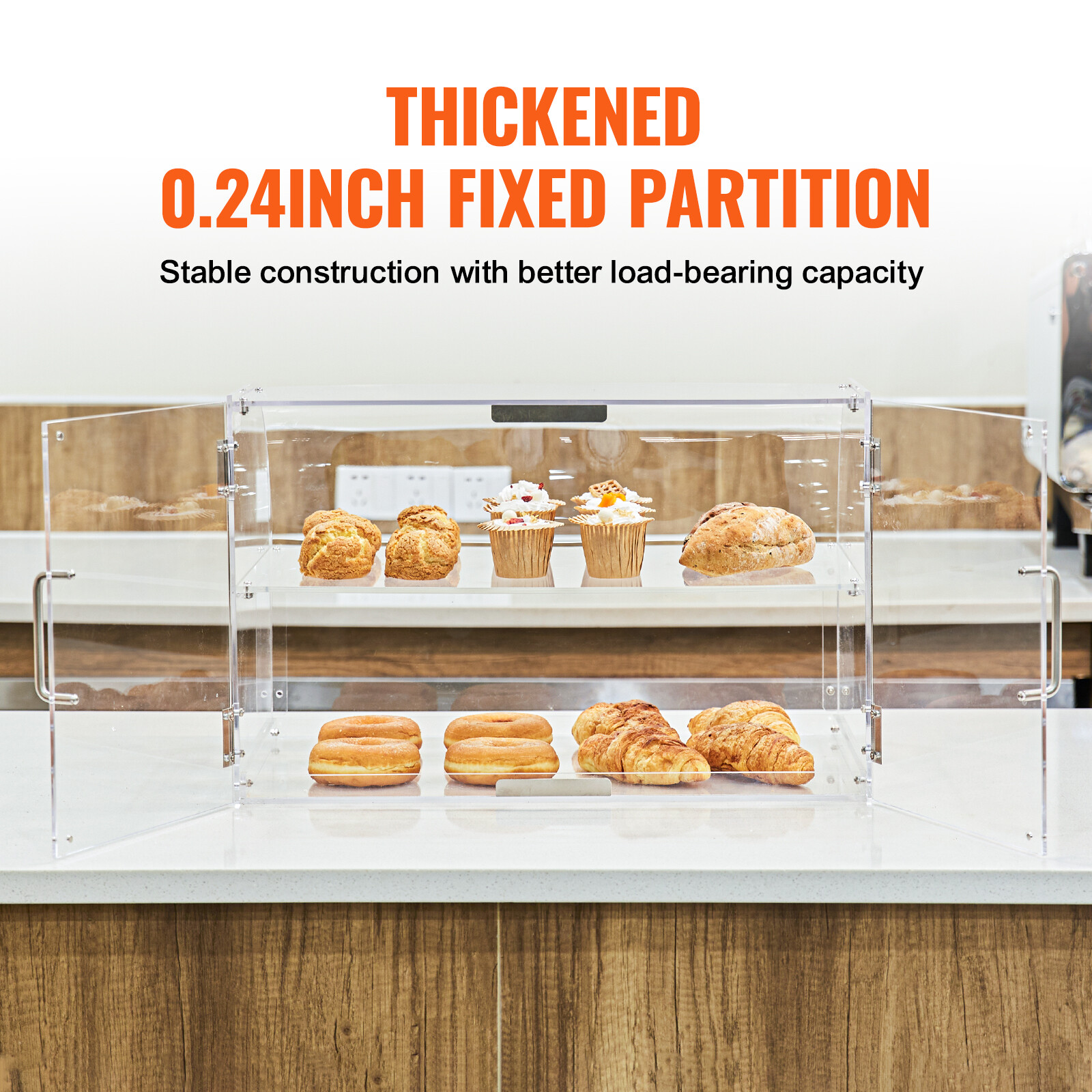 VEVOR 2-Tier Acrylic Bakery Display Case Countertop Donut Pastry Case Rear Door
