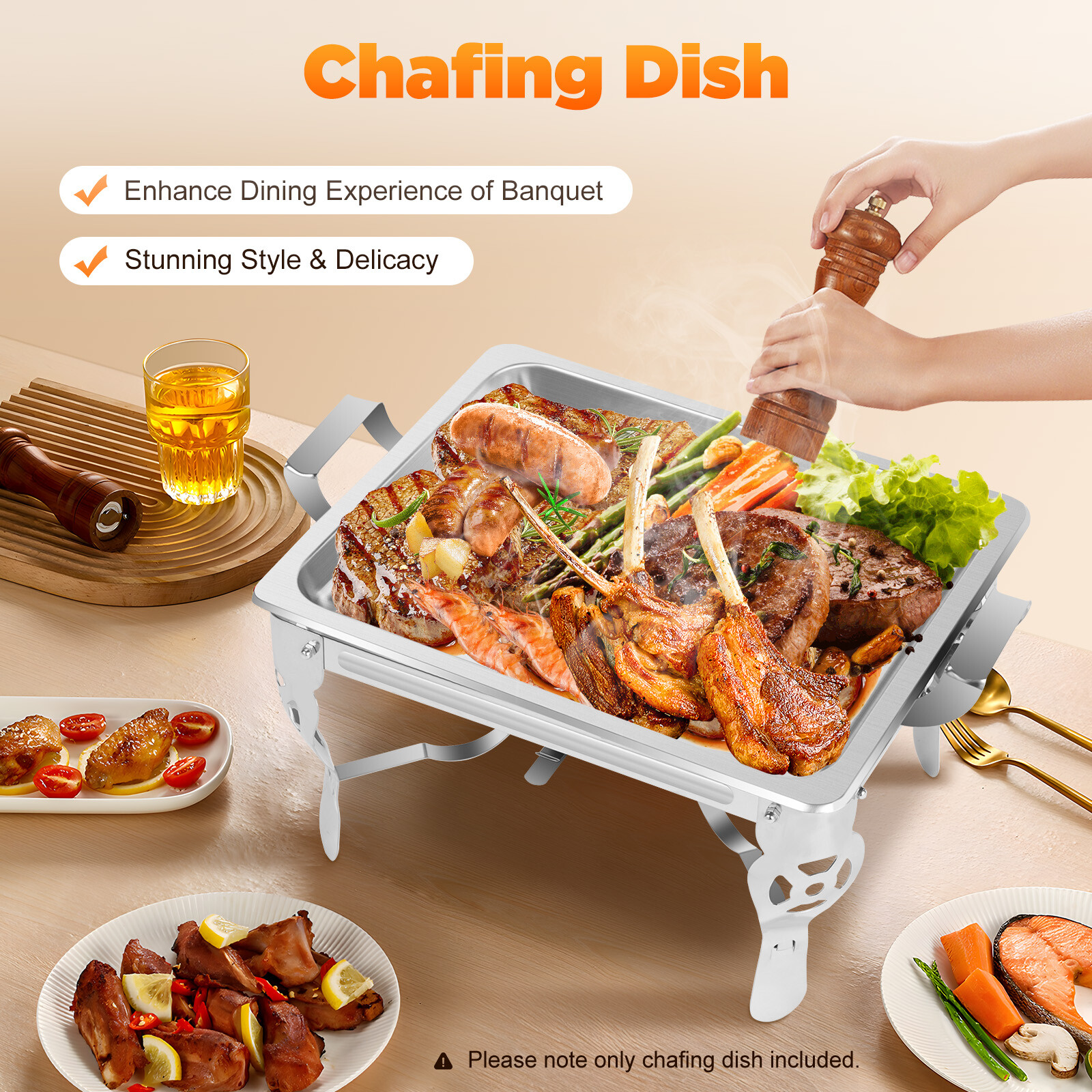 Chafer Chafing Dish 6L Set Stainless Steel Catering Party Food Warmer Square Pan