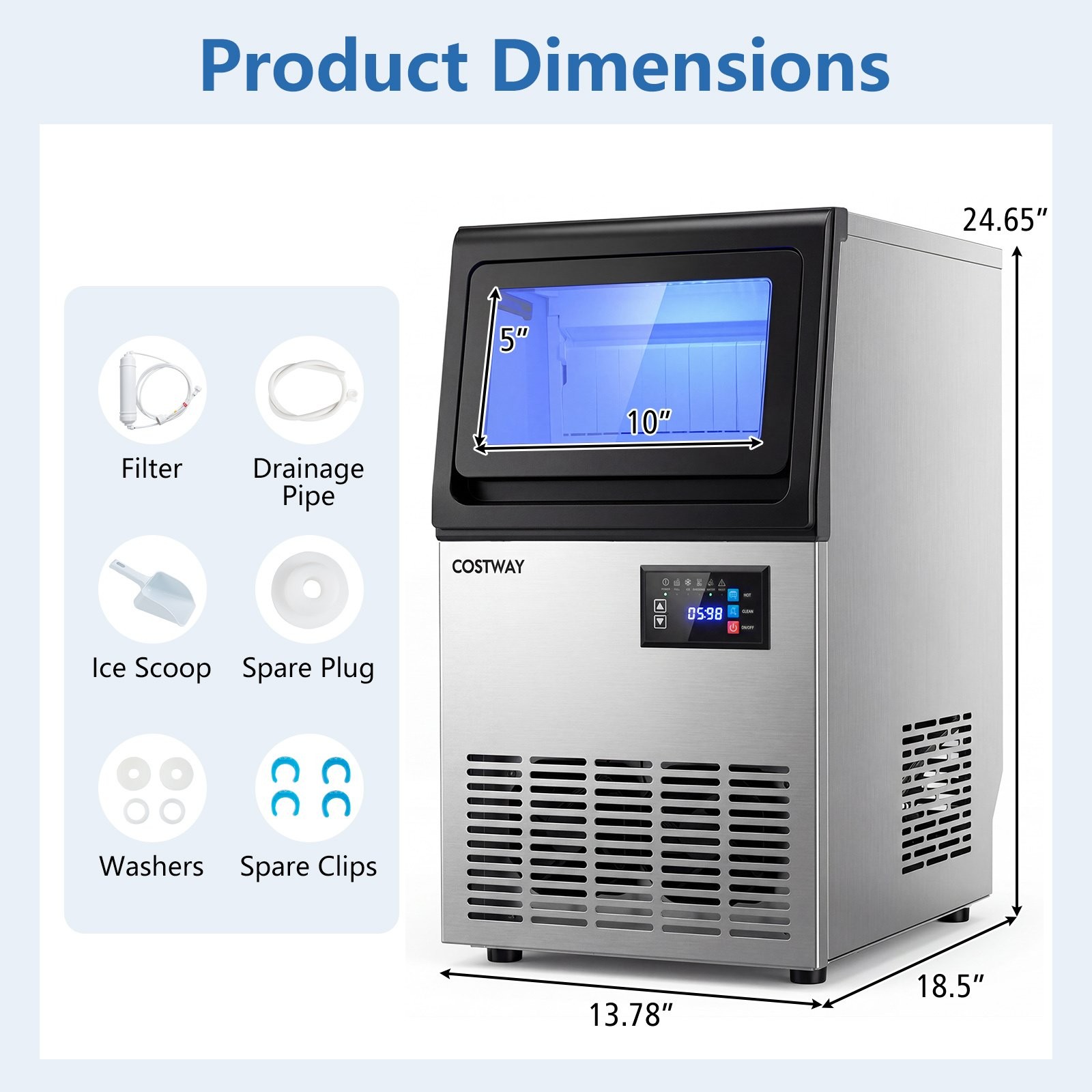 Stainless Steel Ice Maker, Under Counter & Freestanding Ice Making Machine