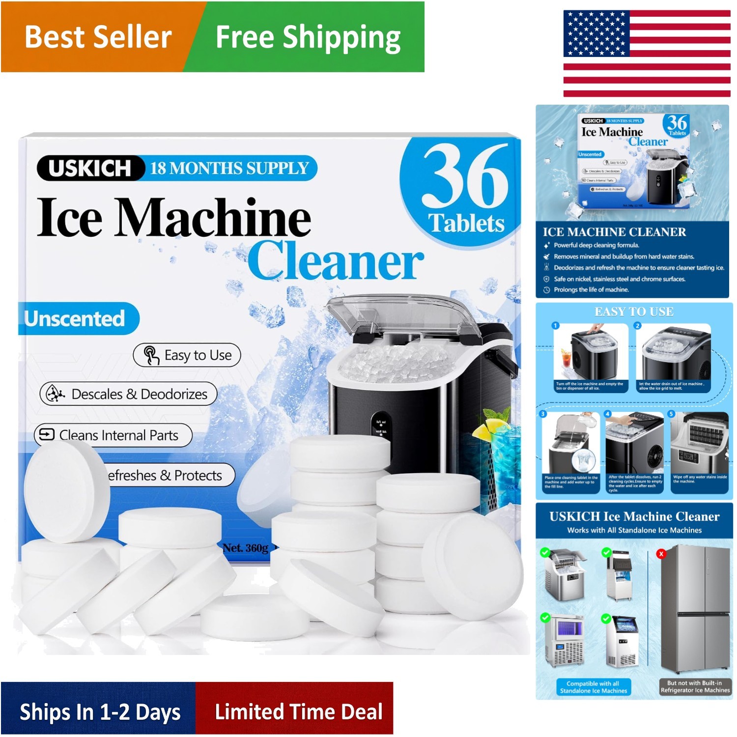 Powerful Nickel-Safe Ice Maker Descaler Tablets – 36 Pack for Crystal Clear Ice
