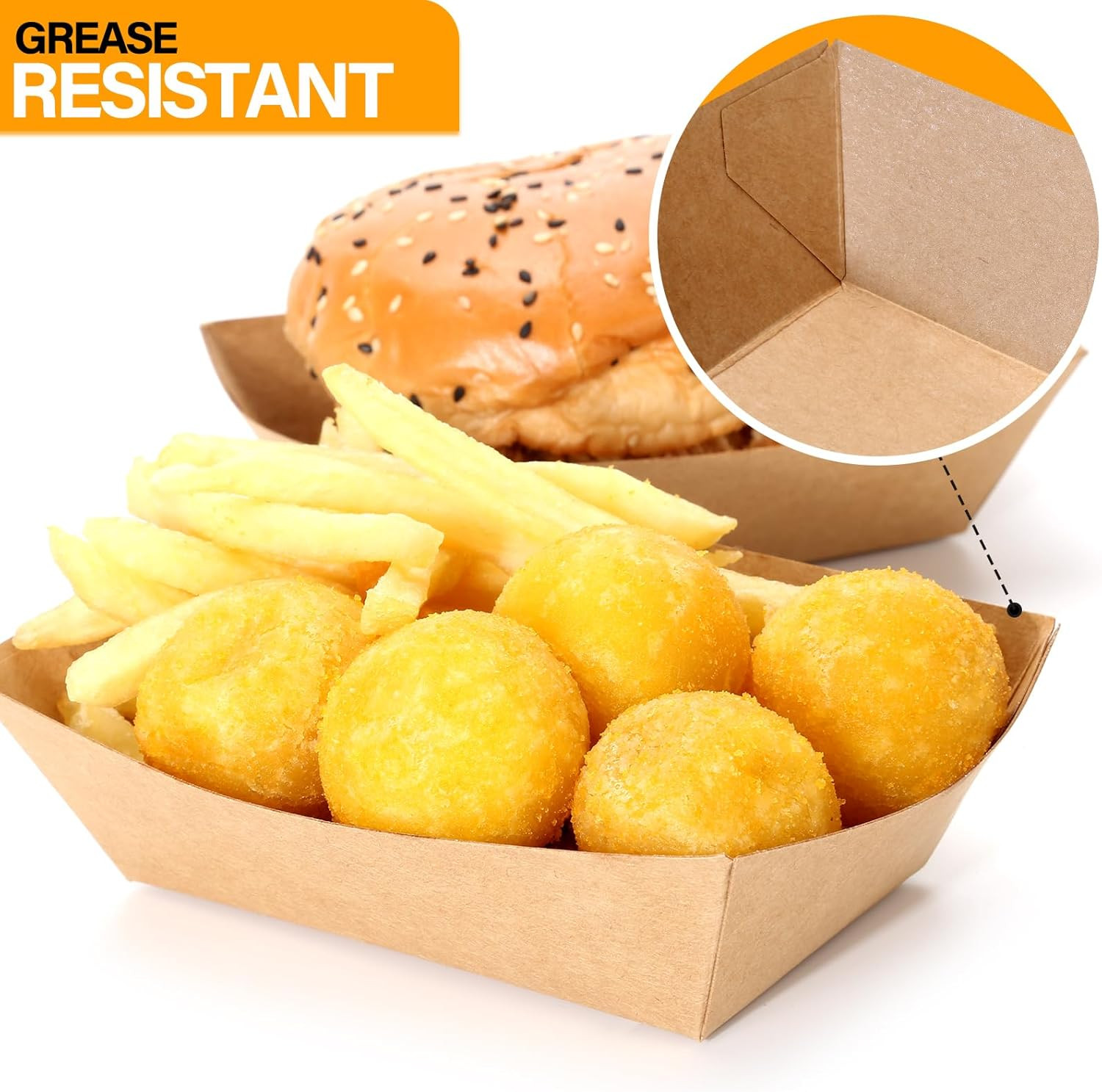 2lb Paper Food Boats, Kraft Paper Food Nacho Trays Disposable Take Out Food Serv