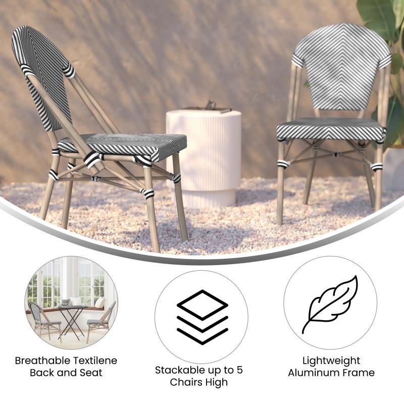 Bistro Style Black/White Armless Dining Chair With Bamboo Aluminum Frame