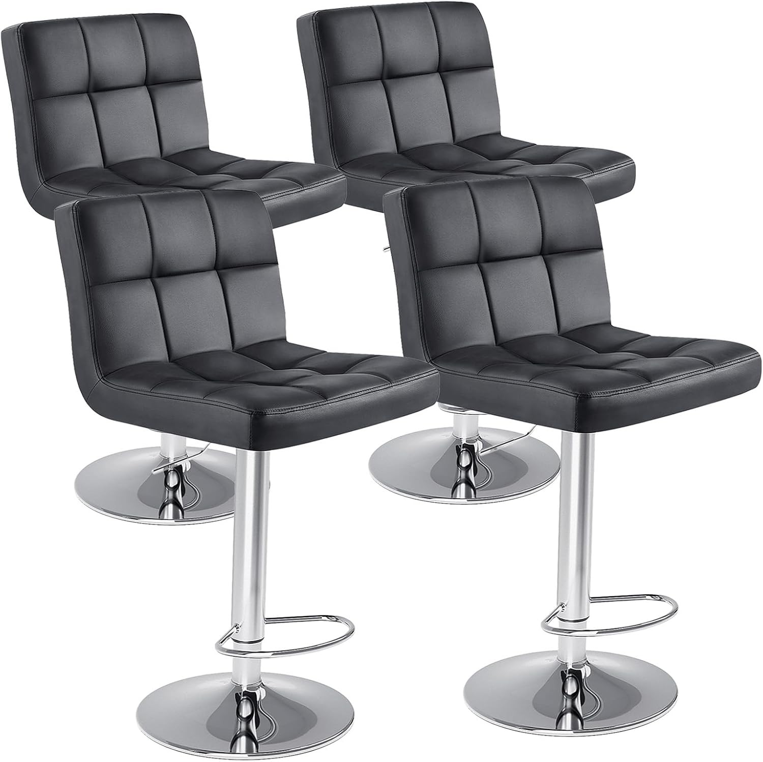 Bar Stools Set of 4, Armless PU Leather Adjustable Swivel Barstools, Hydraulic