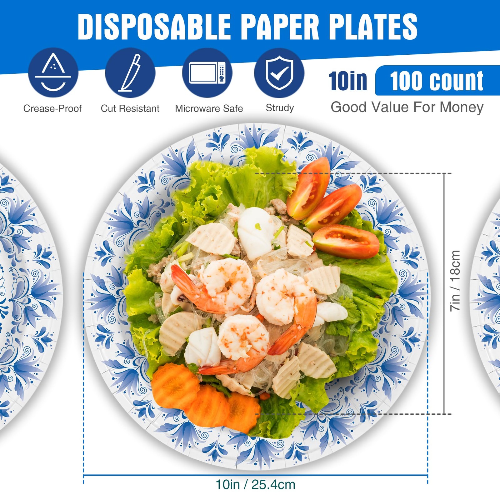 Charmount 10 Inch Large Paper Plates, 100 pcs 10 100 Pack, Blue