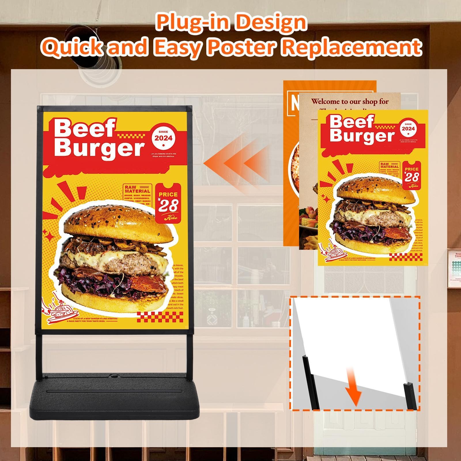 24″x36″ Single-Sided Floor Standing Board Sign Holder w-Water Refilled Base