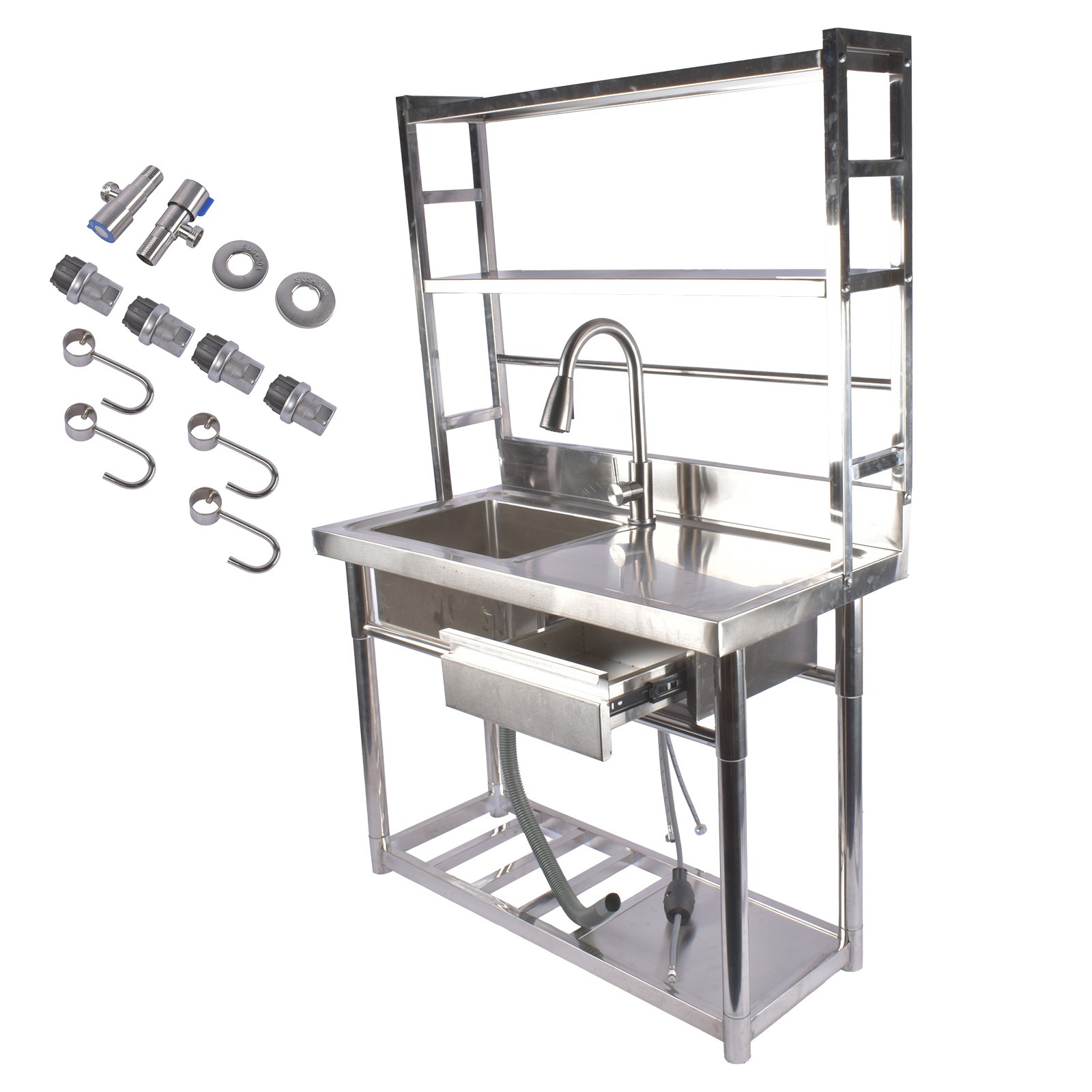 35.4»/39.3» Stainless Steel Sink Commercial Single Bowl with Pull-Out Faucet