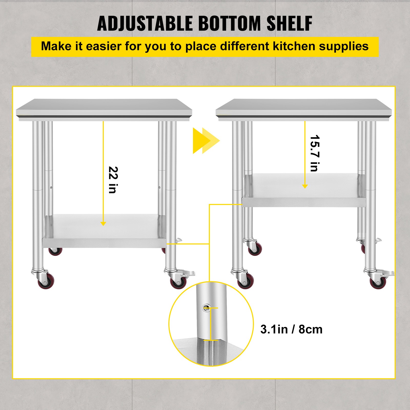 Rolling Stainless Steel Work Table 30″x24″ Cart + Casters Undershelf Heavy Duty