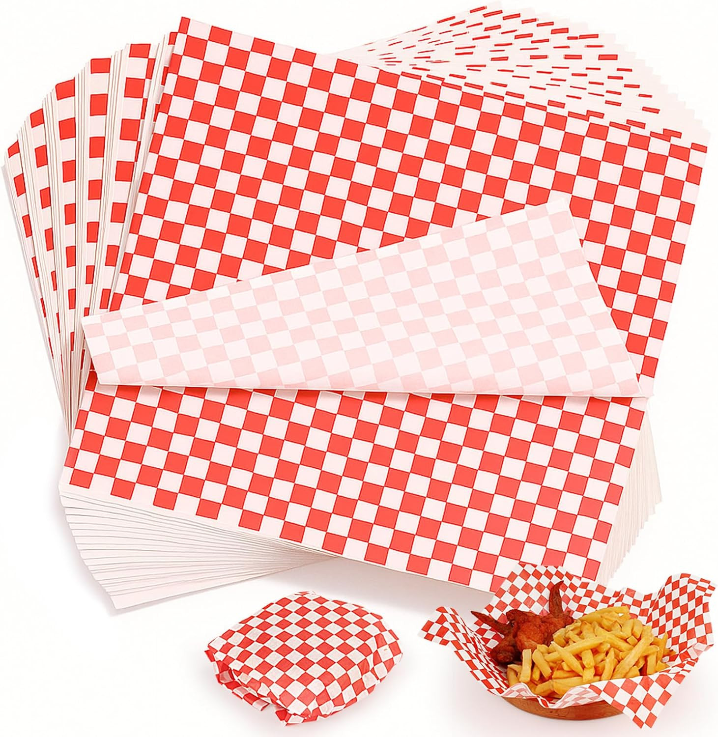 120PCS Deli Paper Sheets 12X12″, Red Checkered Wax Paper for Food Wrapping, Grea