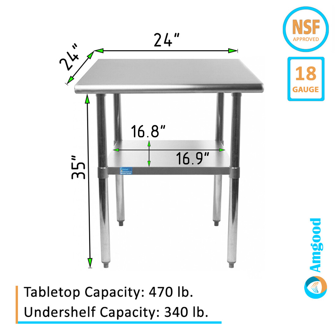 24″ X 24″ Stainless Steel Work Table With Galvanized Undershelf