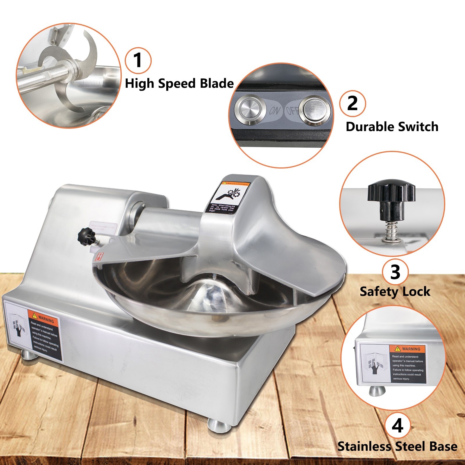 Hakka Commercial 10L Meat Bowl Cutter Mixer Buffalo Chopper Food Processor