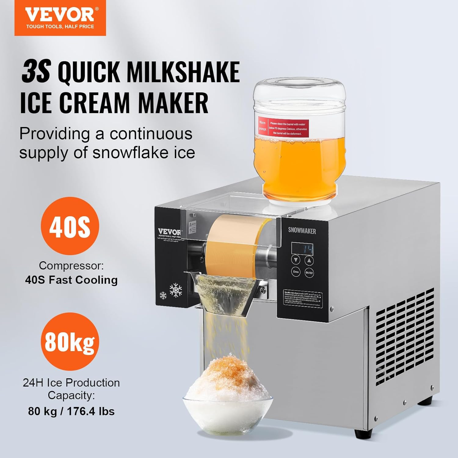 Stainless Steel Snowflake Ice Maker – 176.4LBS/24H for Cafés & Bakeries