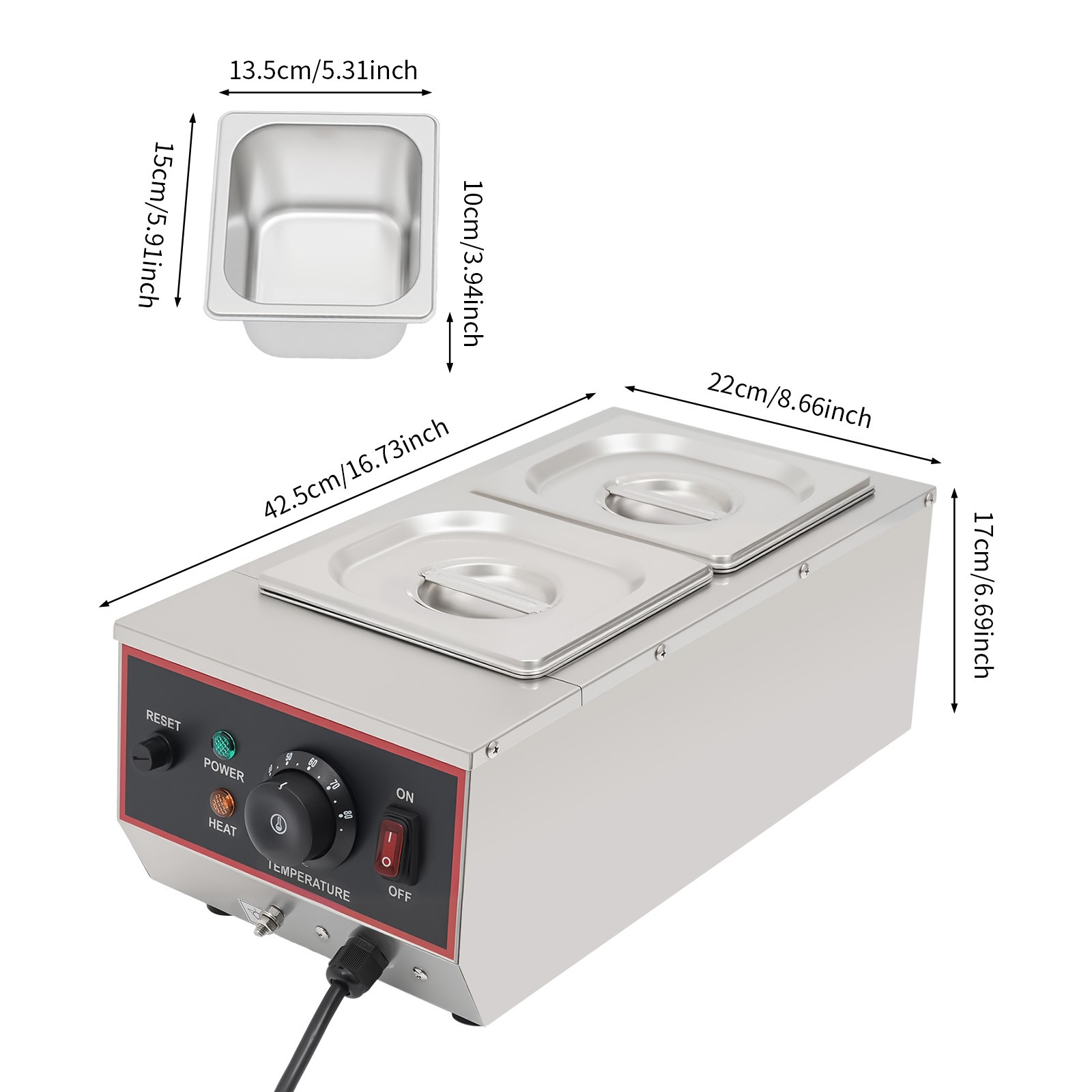 6L 800W Chocolate Tempering Machine Electric Melting Pots Stainless Steel 2 Pots