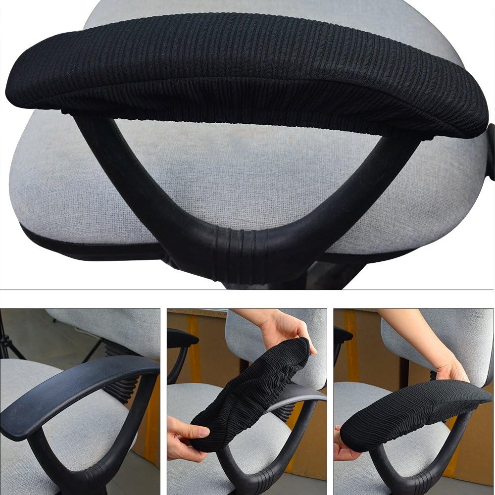 Black Polyester Elastic Stretch Chair Arm Covers, Machine Washable Office Chair
