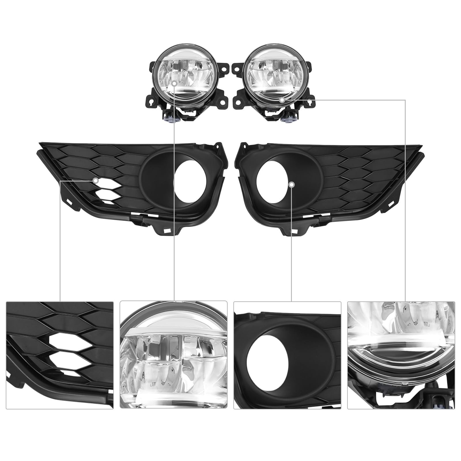 LED Fog Light Pair for 2019-2022 Honda Pilot Clear Black Housing OE 71102TG7A60
