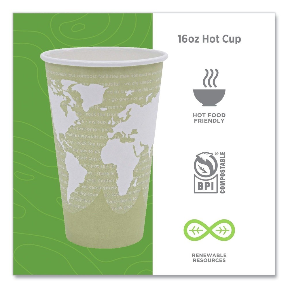 Eco-Products EPBHC16WAPK 16 oz. World Art Paper Hot Cups – Moss (50/Pack) New