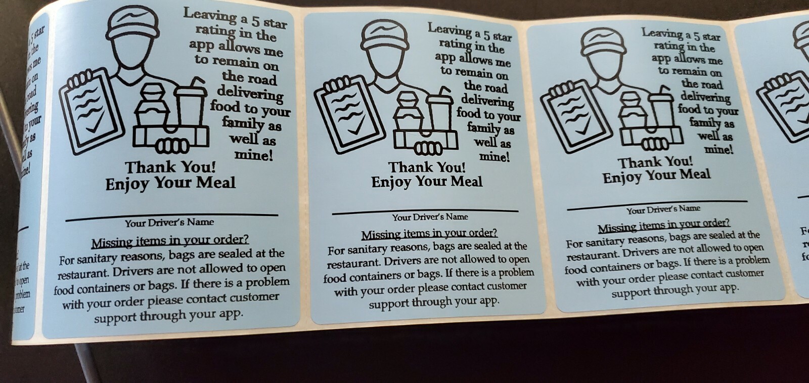 1350 Food Delivery Labels Bag Seal 4″ x 3″ DoorDash Grubhub UberEats Sticker