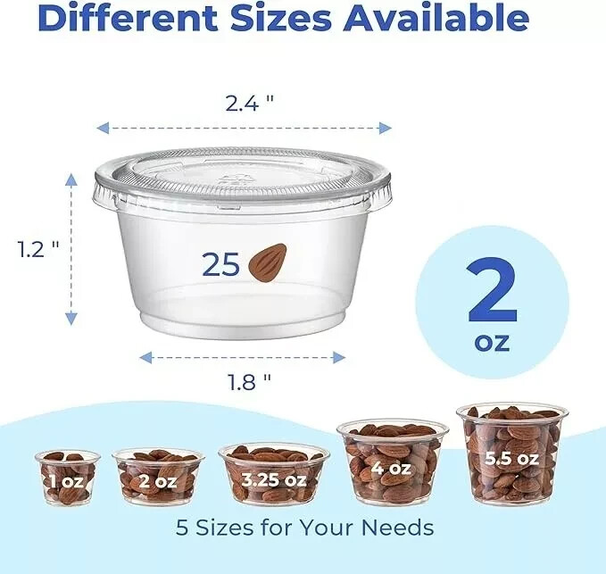 500 Sets – 2 Ounce Disposable Portiion Cups Plastic with Lids, Souffle Portion