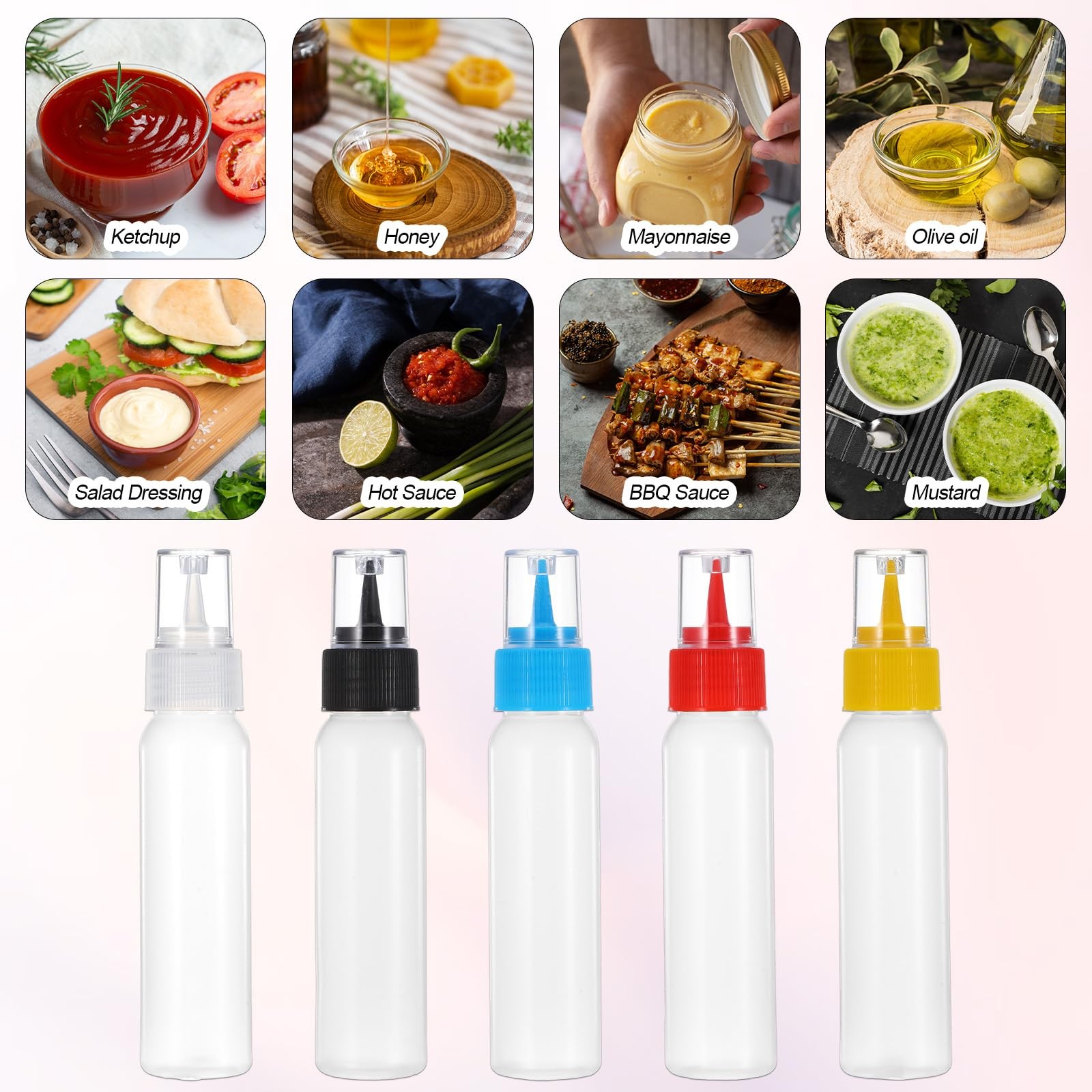 10 Pcs Squeeze Bottles 2 oz 2 Oz, Blue + Black + Red + Yellow + Transparent