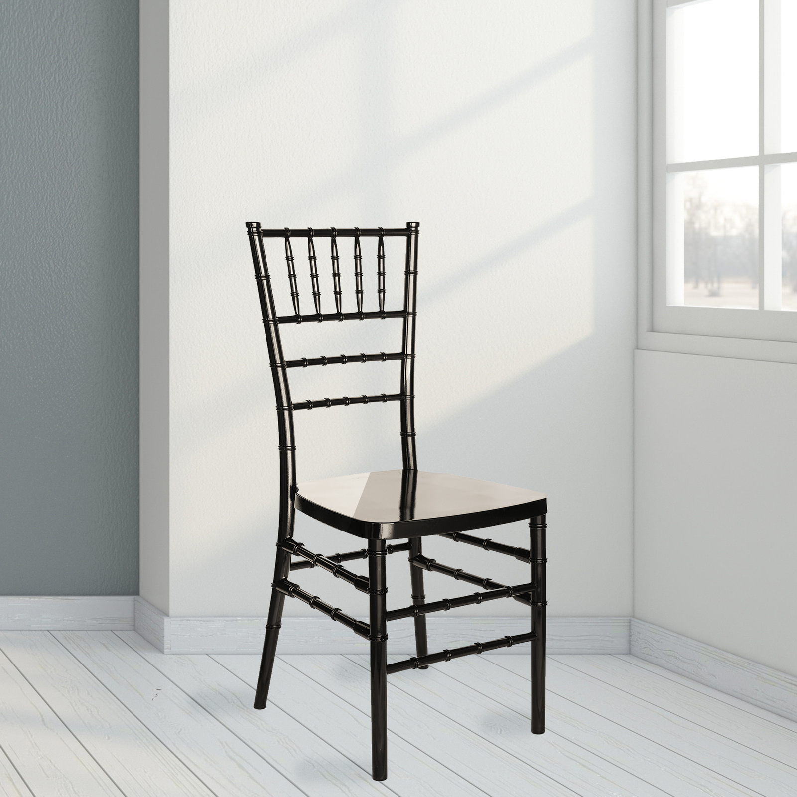 FOH 4pcs Party Black Chiavari Chair Stacking PP Dining Chairs for Wedding Party