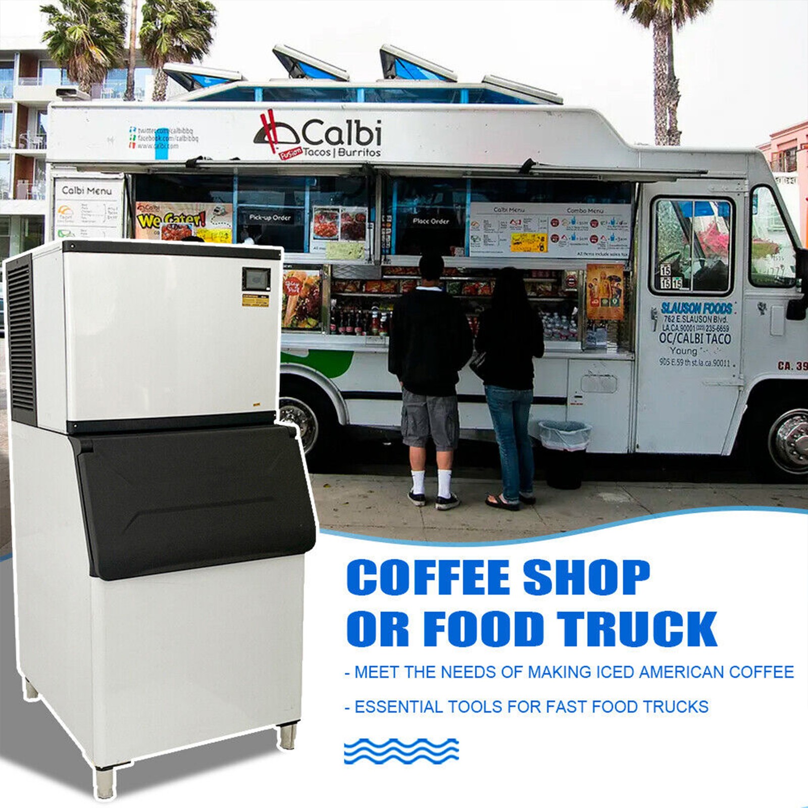 500 LBS/24H Commercial Ice Maker Split Ice Cube Machine 440Lbs Storage 220V