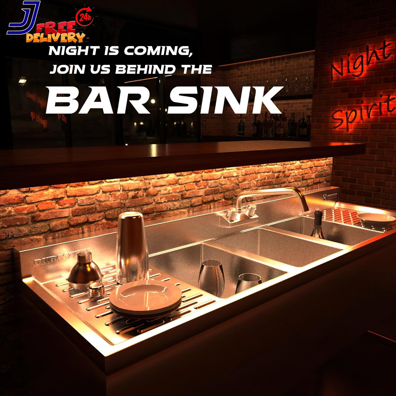 3 Compartment under Bar Sink Stainless Steel 3 Bay Utility Sink w/No Lead Faucet