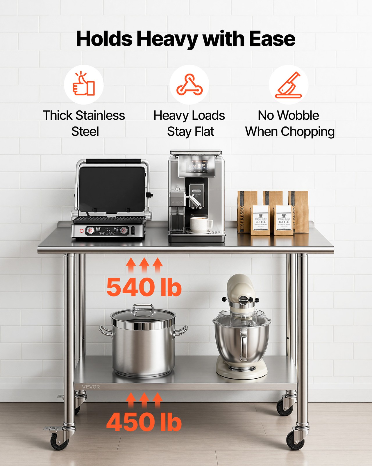 VEVOR Commercial Stainless Steel Table Kitchen Catering Prep Table 24×48 Inch
