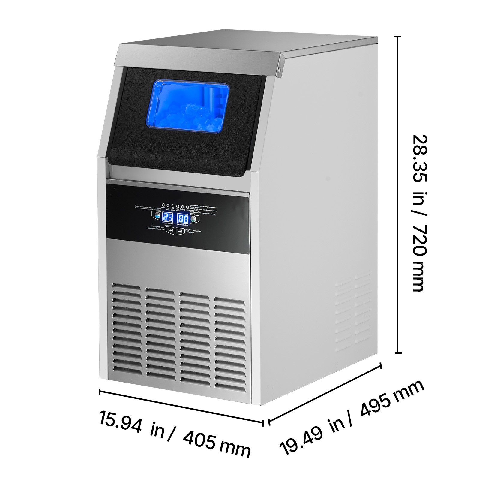 Uimoso 160lbs/24H Commercial Ice Maker Built-in Bar Restaurant Ice Cube Machine