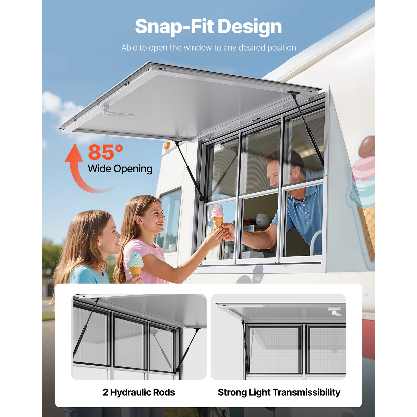 Uimoso 60x36in Concession Food Truck Serving Window with Aluminum Alloy Awning