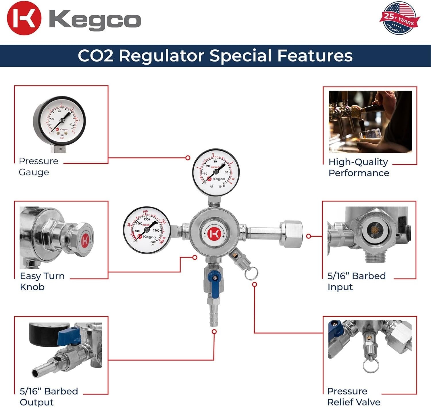 Pro Dual Gauge CO2 Draft Beer Regulator – Chrome Plated Brass