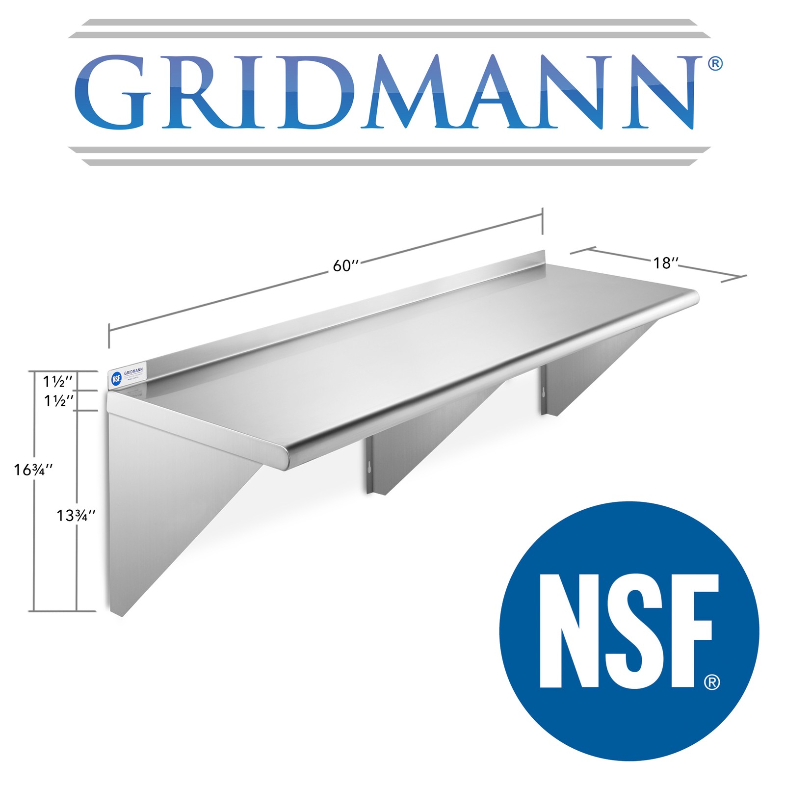 NSF Stainless Steel 18″ x 60″ Commercial Kitchen Wall Shelf Restaurant Shelving