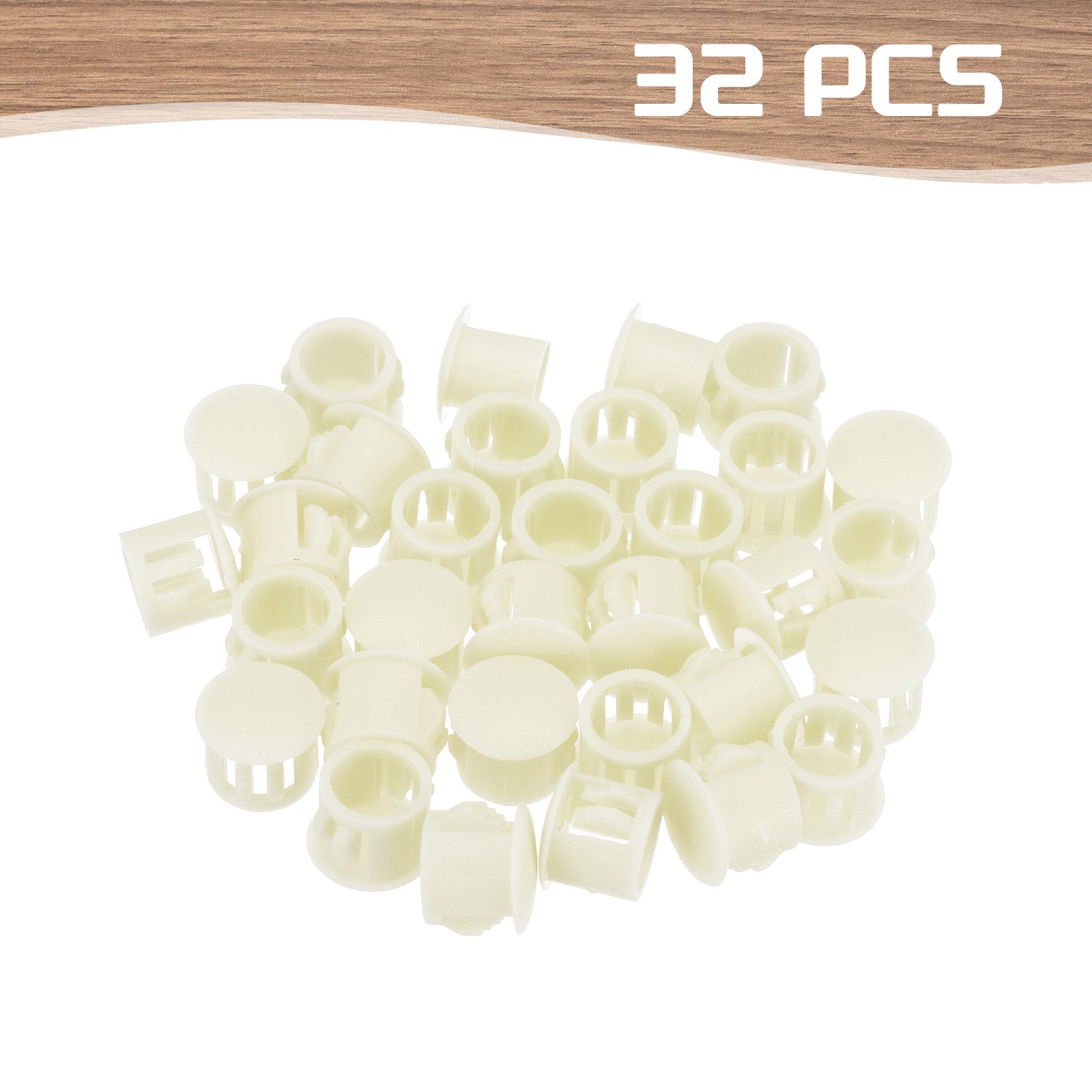 32Pcs 11mm Beige Nylon Plastic Round Locking Hole Plugs Insert End Caps