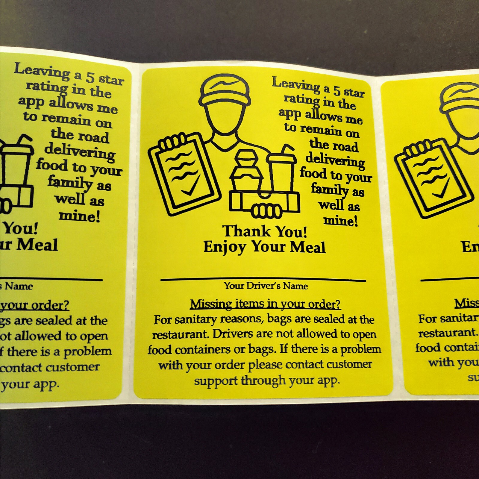 50 Food Delivery Labels Seal 4″ x 3″ DoorDash Grubhub UberEats 5-Star Stickers