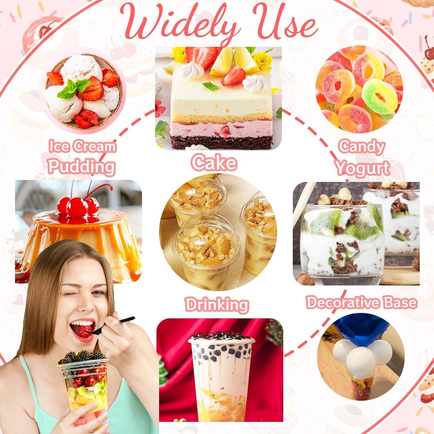 50/100 vasos de plástico para postre 9 OR 12oz con tapas de cúpula y cucharas,ta